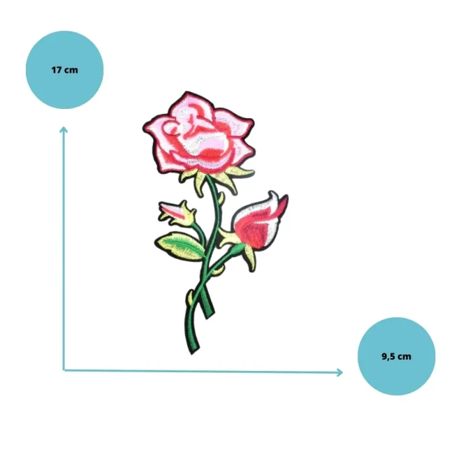 Dimensions du patch brodé rose 17 x 9,5 cm