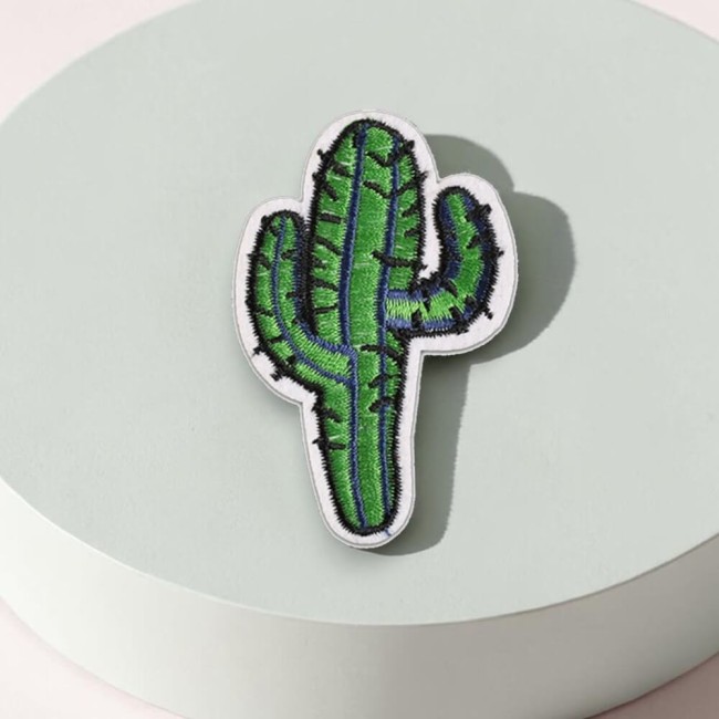 Patch brodé cactus, écusson thermocollant rétro