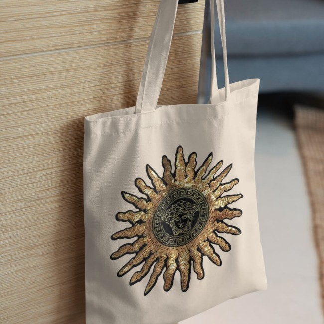 Grand patch soleil doré 26 cm pour customiser un sac