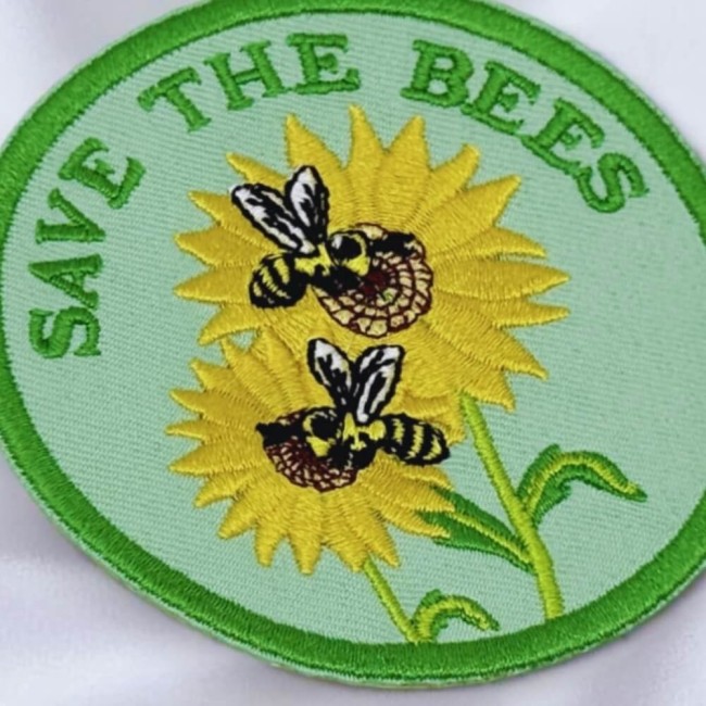 Patch thermocollant abeilles et tournesol Écusson abeille et tournesol Save the Bees sur fond vert