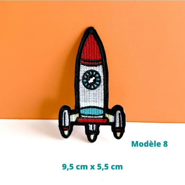 fusée rétro brodée, 9,5 x 5,5 cm Ecusson espace thermocollant