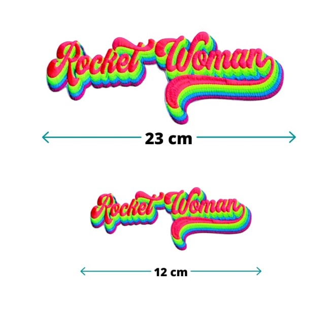 guide des tailles du patch Rocket Woman en 12 cm et 23 cm