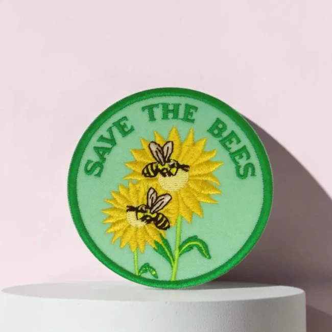 Écusson thermocollant Save the Bees avec fleurs Patch brodé Save the Bees rond avec abeilles et tournesols