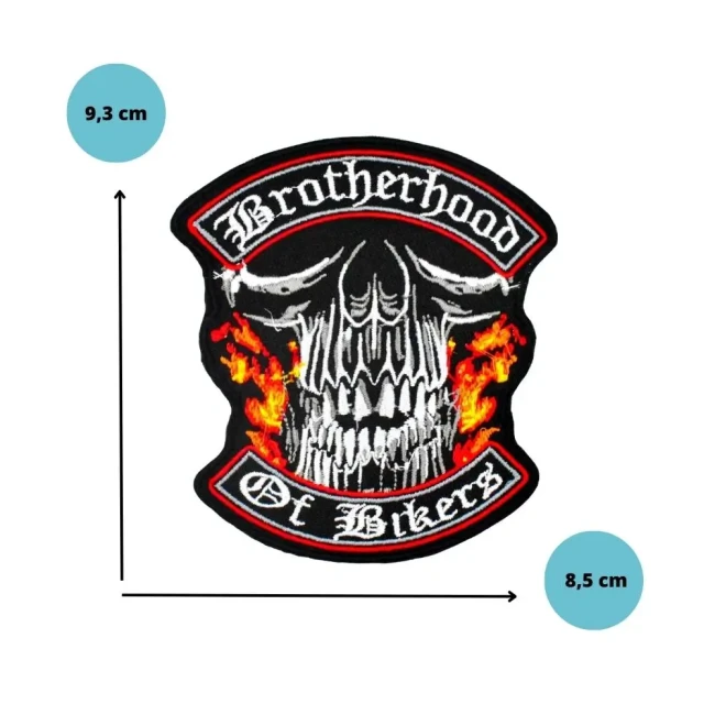 Taille de l’écusson biker crâne et flammes Dimensions du patch Brotherhood of Bikers 9,3 x 8,5 cm