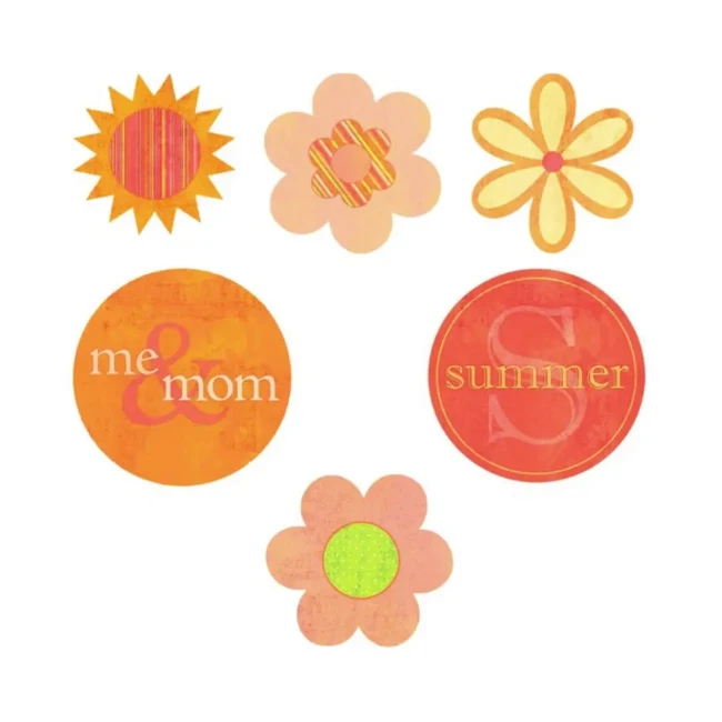 embellissements mots cardstock journaling card confetti surprise my minds eye embellissreents fleurs, ronds summer et me and mom