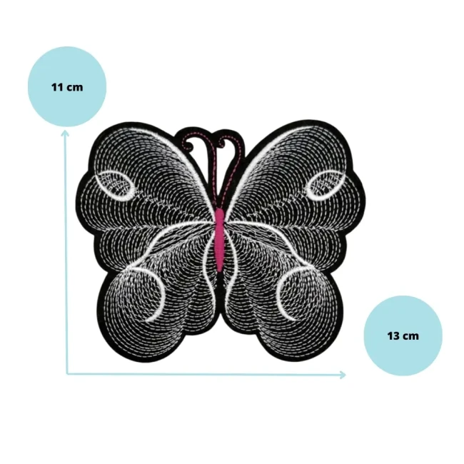 Grand patch papillon thermocollant 13 x 11 cm Dimensions du grand écusson papillon 13 x 11 cm