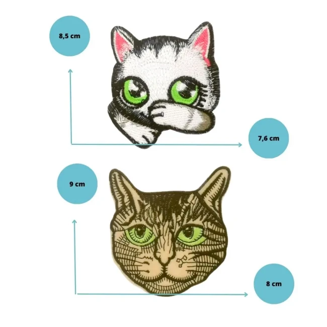 Dimensions des deux patchs chats aux yeux verts