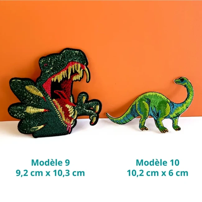 Patchs dinosaures brodés modèles 9 et 10, dilophosaure et brachiosaure