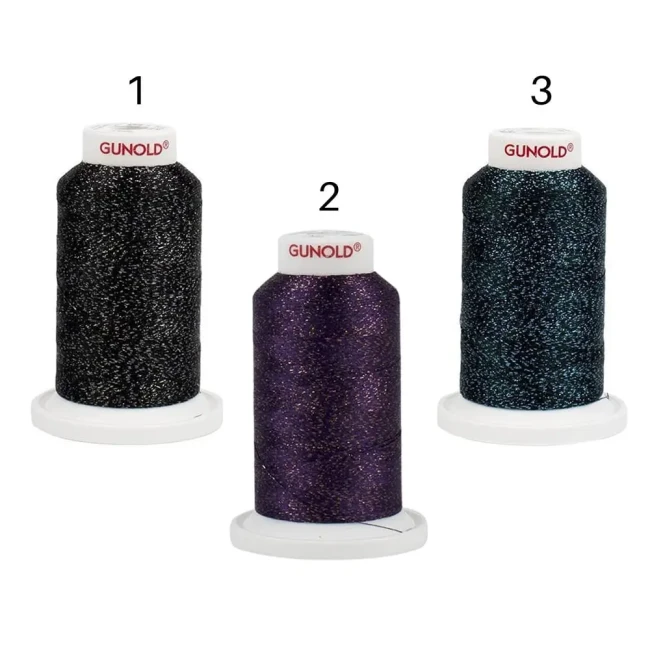 Choix de fils pailletés noir violet et bleu pour broderie fils pailleés pour personnaliser votre patch brodé