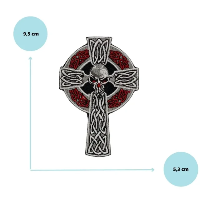 Patch croix gothique avec détails brodés fins 9,5 cm Dimensions du patch croix celtique tête de mort 9,5 x 5,3 cm