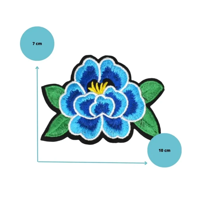 Applique fleur bleue brodée à coudre 10 cm Patch fleur bleue brodée à coudre, dimensions 10 x 7 cm