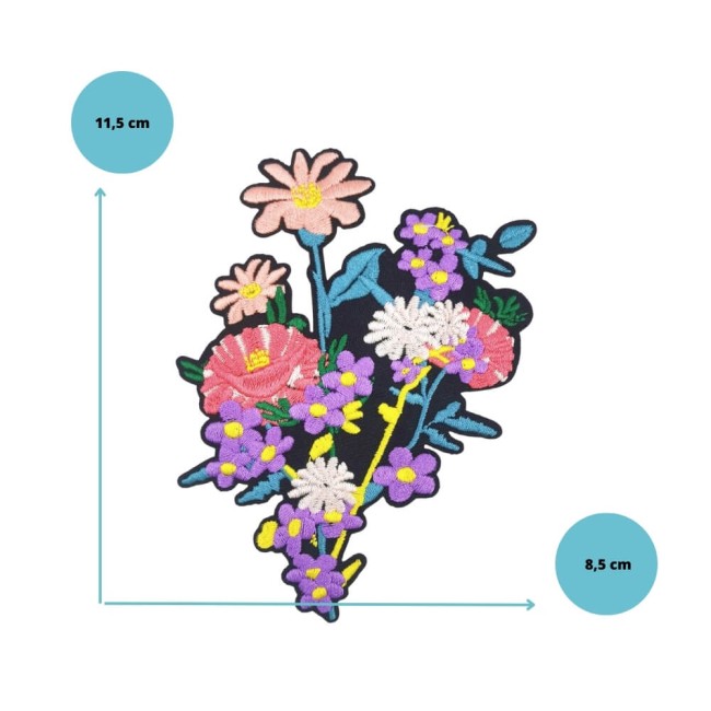 Écusson bouquet de fleurs thermocollant 11,5 cm  x 8,5 cm
