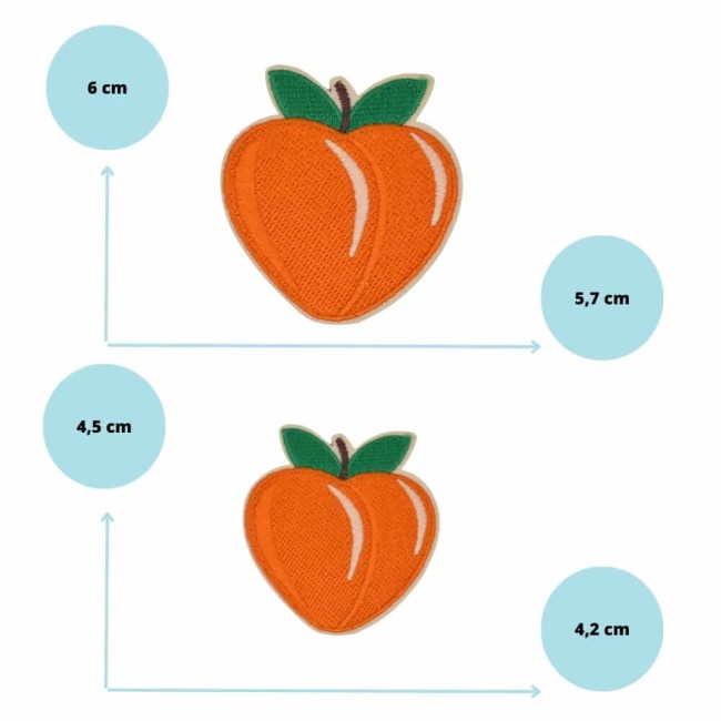 Écusson brodé fruit en forme de pêche – 2 tailles