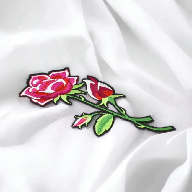 Grand écusson fleur rose Patch brodé fleur 27 cm