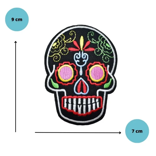 Patch thermocollant calavera style Dia de los Muertos 9 cm Tête de mort mexicaine patch