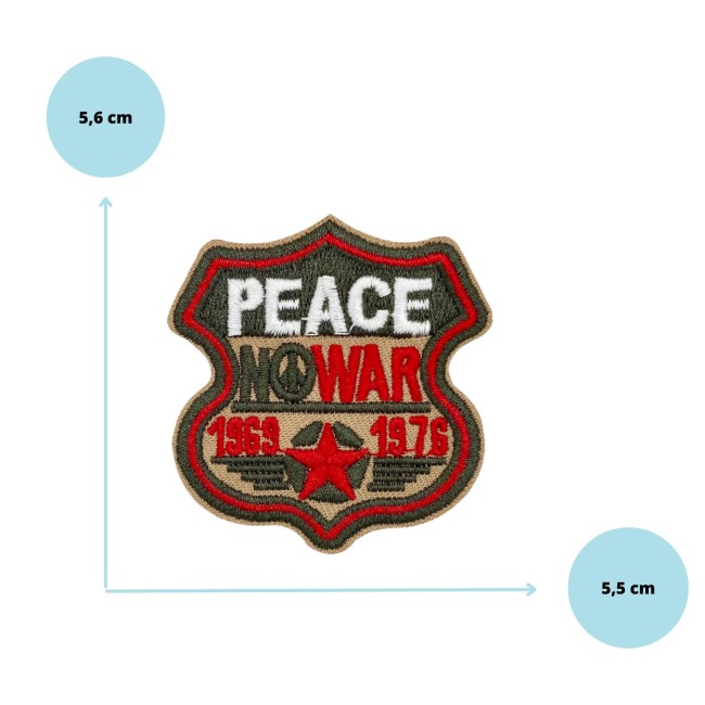 Patch brodé rouge kaki blanc Peace No War 5,5 x 5,6 cm
