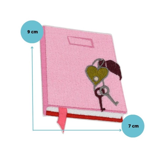 Patch brodé journal intime avec cadenas en cœur, 9 cm x 7 cm