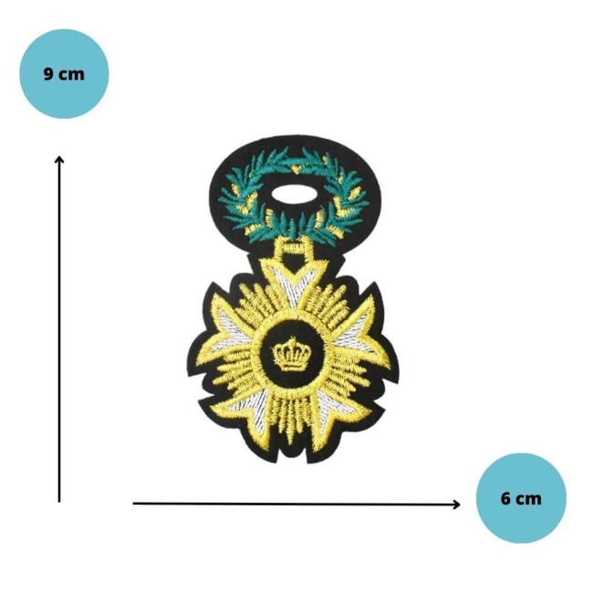 Blason couronne et laurier brodée de fils métallique doré