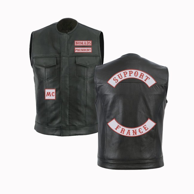 Ecusson dorsal biker brodé personnalisé avec texte et couleurs au choix, modèle Saperlipopette Patch dorsal personnalisé biker brodé club moto