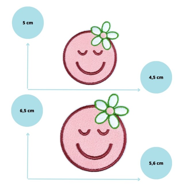 Patch smiley thermocollant rétro avec fleur Smiley brodé avec fleur blanche stylisée