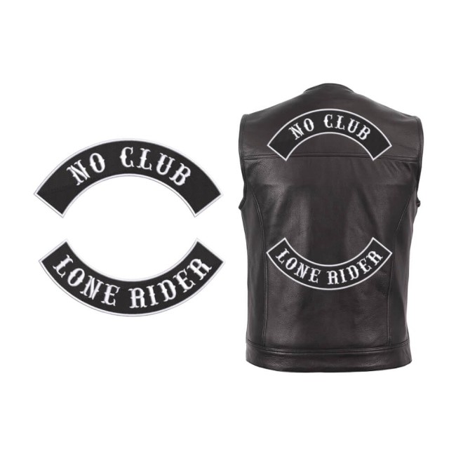 Bannières rocker haut et bas personnalisées Deux bannières rocker personnalisées brodées pour composer le dos d’un gilet biker