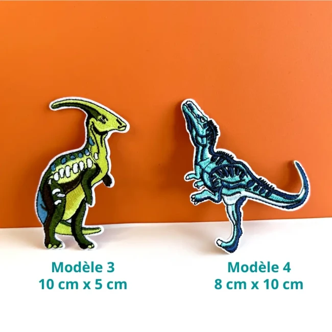 Patchs dinosaures brodés modèles 3 et 4, parasaurolophus et vélociraptor