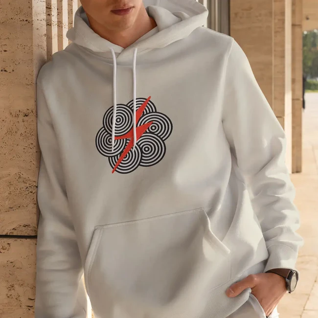 Patch thermocollant hypnotique sur hoodie Ecusson grand format personnalisé