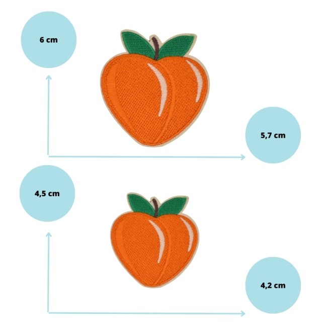 Écusson brodé fruit en forme de pêche – 2 tailles