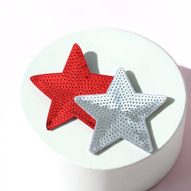 Patch étoile à sequins rouge et argent thermocollant