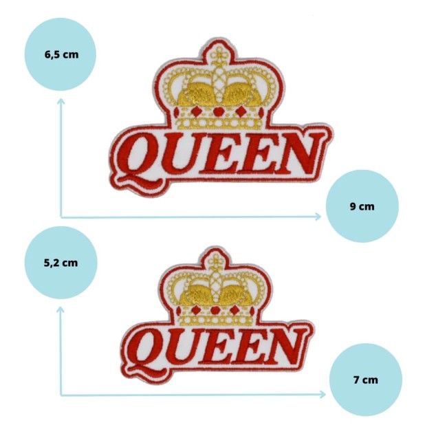 Couronne royale en fil métallique Oeko-Tex. 2 tailles : 9 x 6,5 cm ou 7 x 5,2 cm Broderie dorée brillante sur patch thermocollant