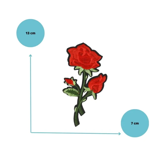 écusson brodé rose rouge, fleur 13 cm