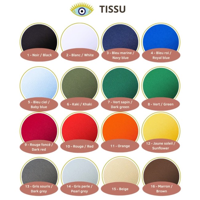 Couleurs de tissu pour écusson prénom Nuancier des tissus sergé disponibles pour écusson prénom personnalisé