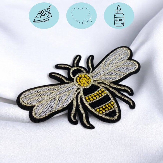 abeille dorée, blanche et noire à coudre ou à coller sur un vêtement ou un accessoire