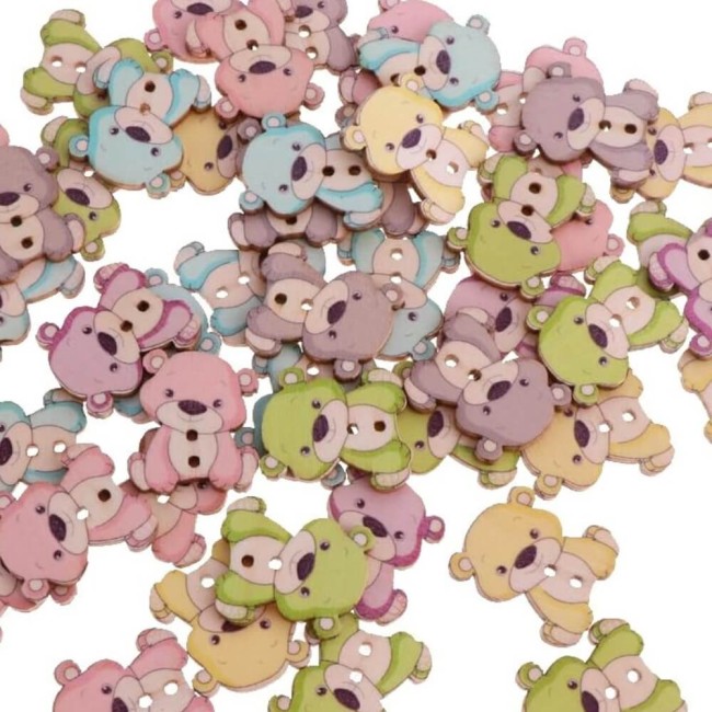 Boutons oursons en bois plusieurs coloris