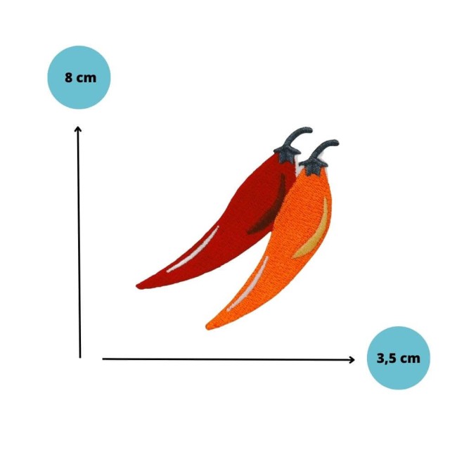 écusson thermocollant piments avec dimensions 8 cm par 3,5 cm