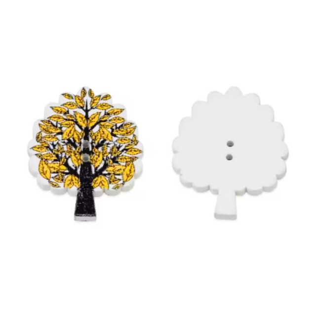 Pack de 20 ou 40 boutons en bois arbres multicolores - 3,1 cm