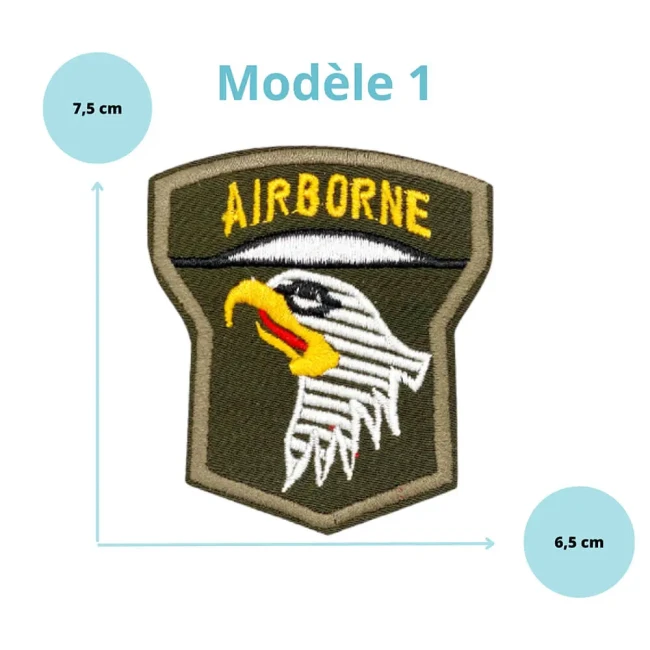 Patch Airborne brodé avec tête d’aigle sur fond kaki, modèle 1