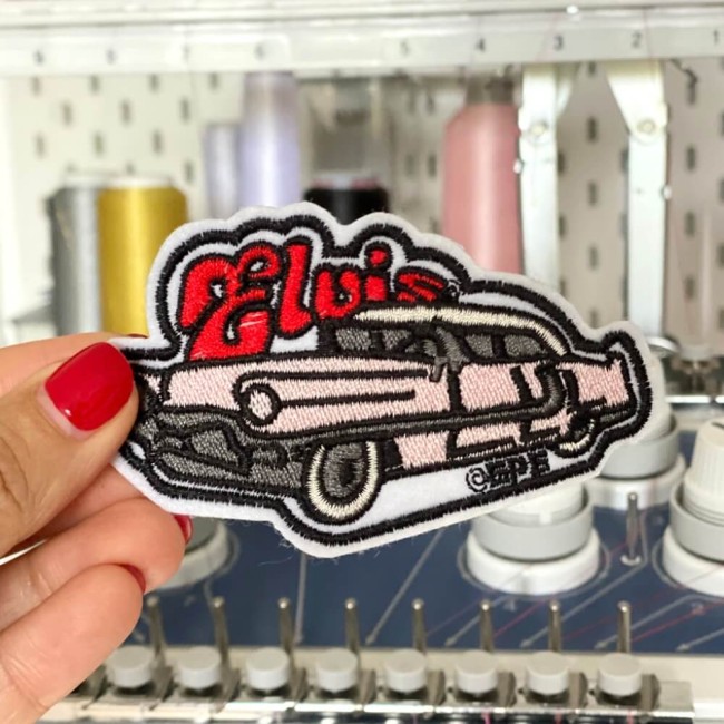 Écusson Elvis Cadillac rose, patch rock vintage