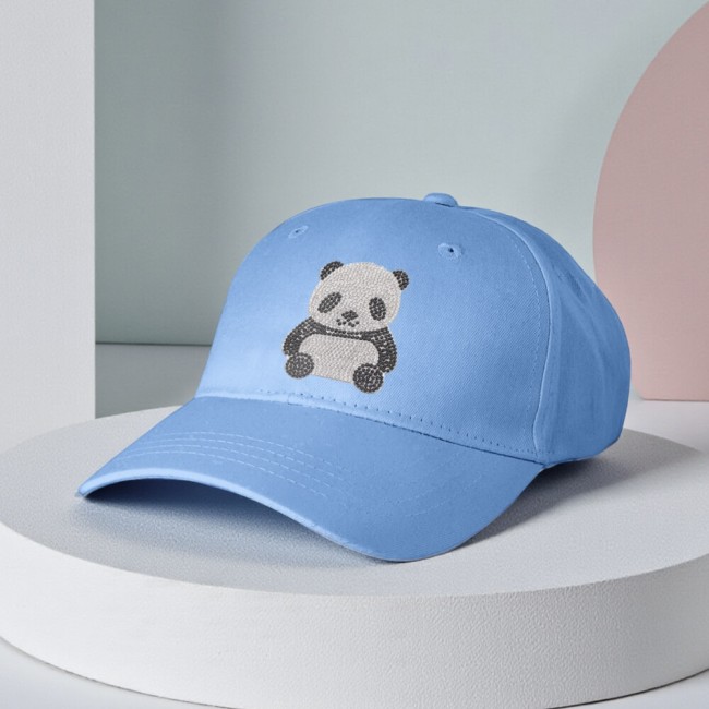 Panda en perles pour personnaliser vos vêtements et accessoires Casquette bleu customisée avec un patch panda