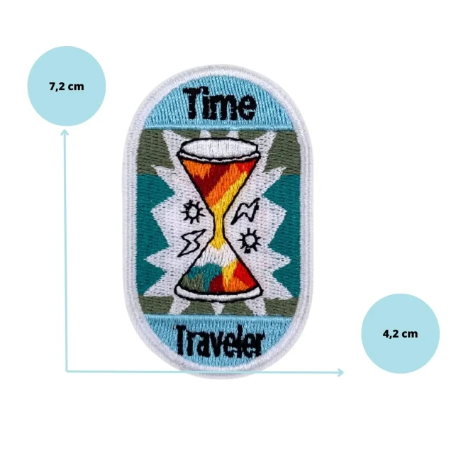 Dimensions du patch Time Traveler 7,2 x 4,2 cm Patch brodé motif science-fiction pour les fans de rétro-futurisme