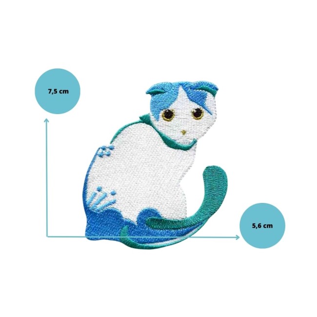 Patch brodé thermocollant chat avec détails bleus et verts