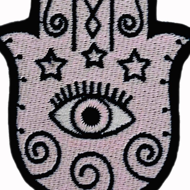 Patch brodé main mauvais oeil vieux rose et noir Ecusson personnalisable Hamsa