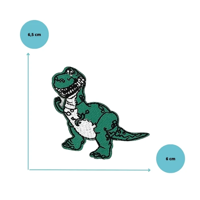 Taille de l’écusson dinosaure brodé Dimensions du patch brodé dinosaure vert 6,5 x 6 cm