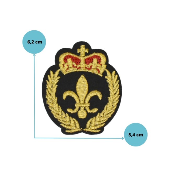 Écusson brodé blason fleur de lys avec couronne et laurier
