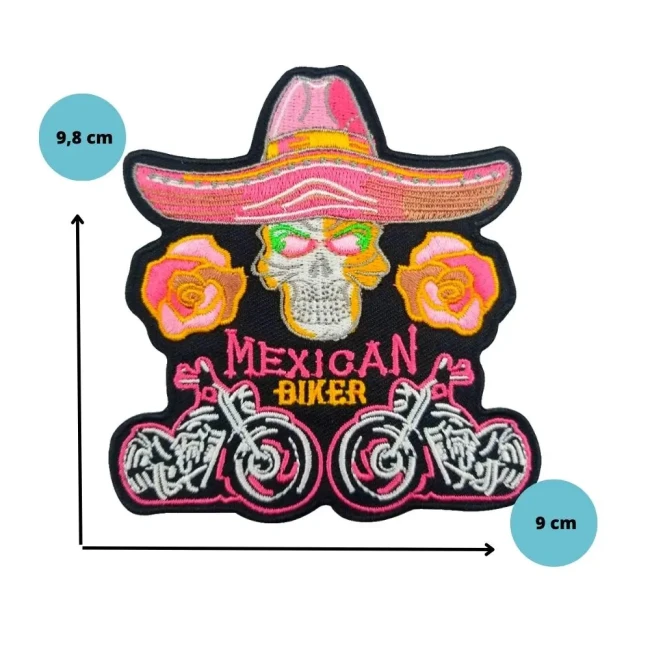 Dimensions du patch Mexican Biker 9,8 x 9 cm