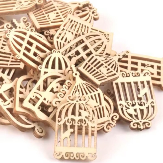 4 modèles d'embellissements en bois naturel cages à oiseaux 3 cm de haut