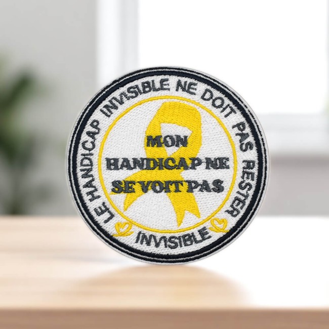 Écusson brodé handicap invisible, ruban jaune 