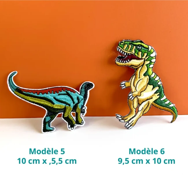 Patchs dinosaures brodés modèles 5 et 6, dinosaure herbivore et T-Rex