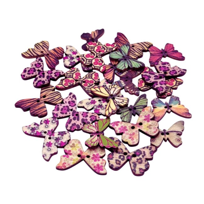 25 boutons papillons en bois naturel