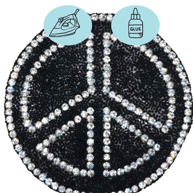 Ecusson thermocollant peace and love avec des strass Patch symbole peace and love en strass à coudre ou à coller (colle textile)